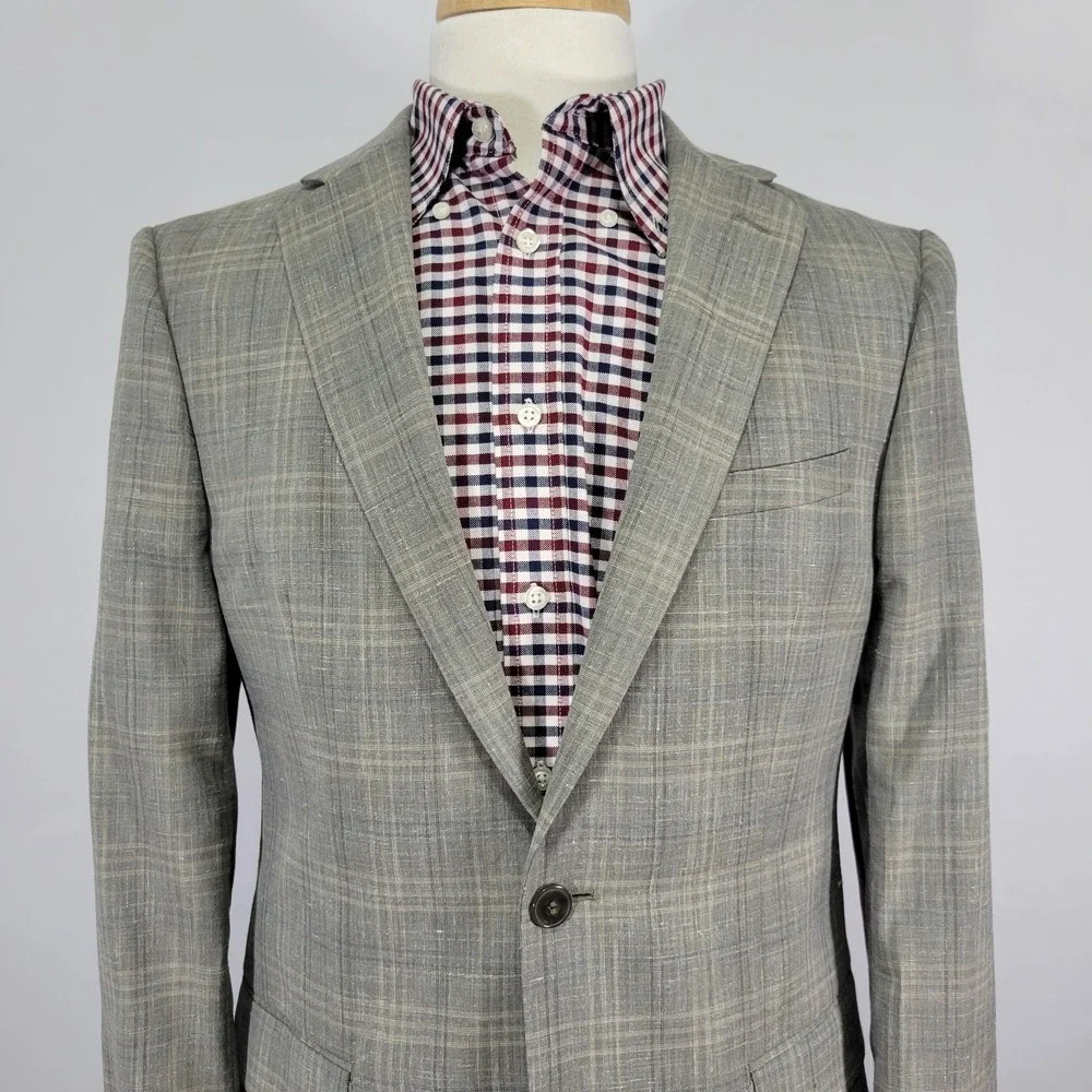 Calvin Klein Men's Sport Coat Blazer Gray Plaid Wool Linen Poly Extreme Slim 40R